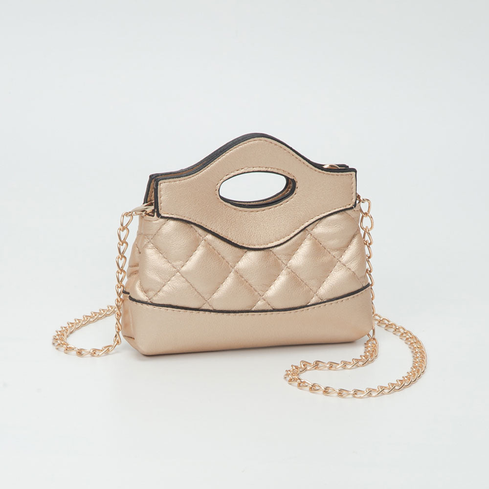 Madeline Love Gold Smooth Faux Leather Mini Quilted Handbag Crossbody Bag - Bags & Wallets