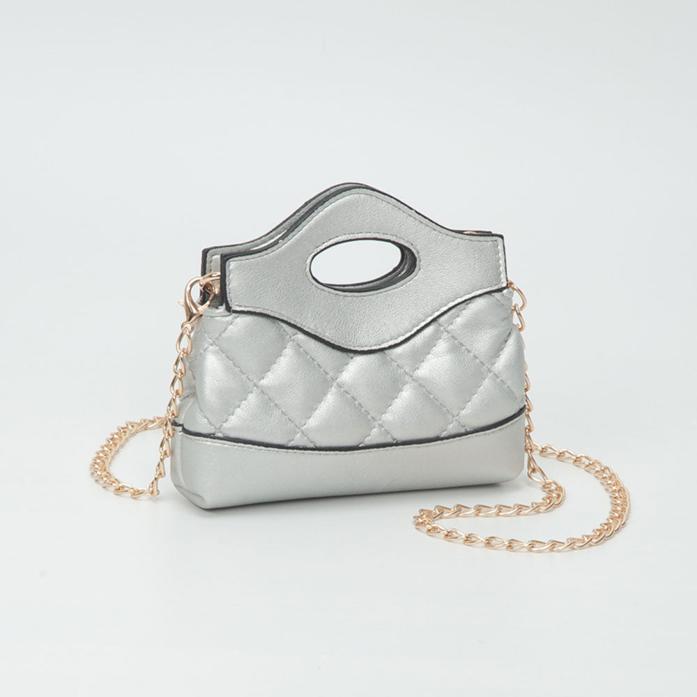 Madeline Love Silver Smooth Faux Leather Mini Quilted Handbag Crossbody Bag - Bags & Wallets