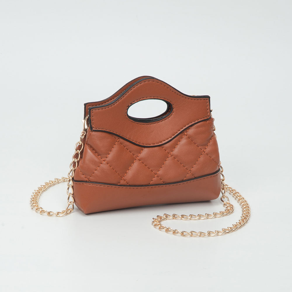 Madeline Love Tan Smooth Faux Leather Mini Quilted Handbag Crossbody Bag - Bags & Wallets