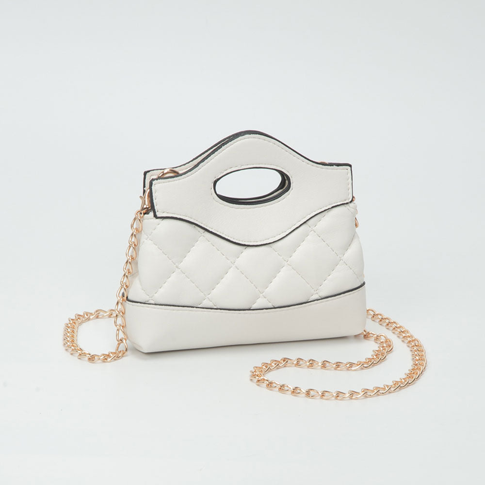 Madeline Love White Smooth Faux Leather Mini Quilted Handbag Crossbody Bag - Bags & Wallets