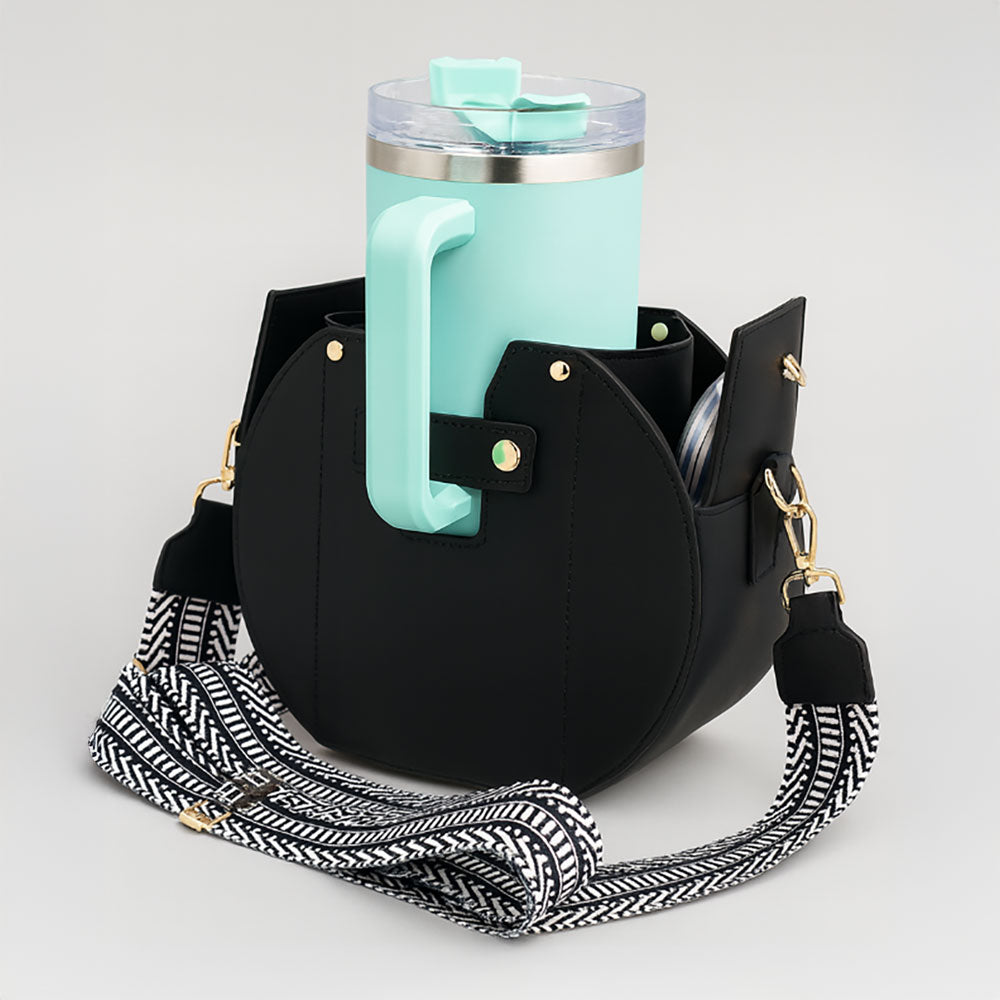 Madeline Love Black Faux Leather Functional Tumbler Crossbody Bucket Bag - Bags & Wallets - extra