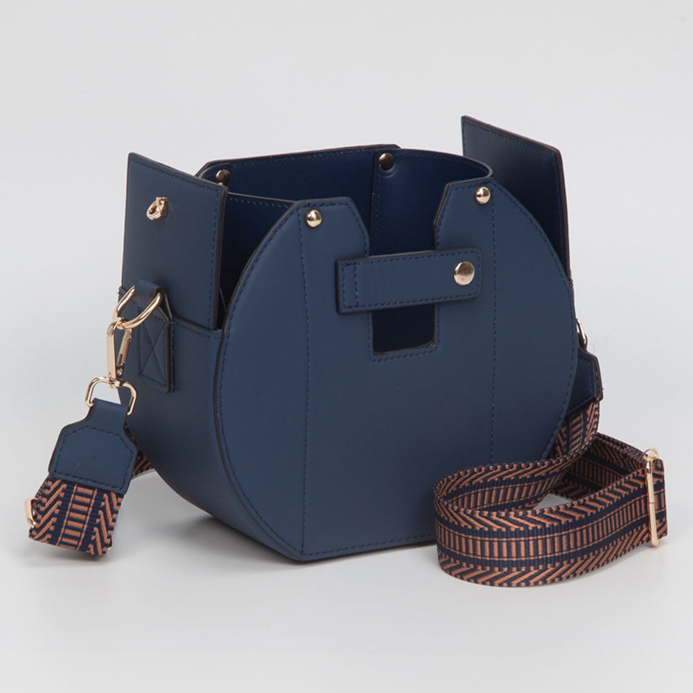 Madeline Love Navy Faux Leather Functional Tumbler Crossbody Bucket Bag - Bags & Wallets
