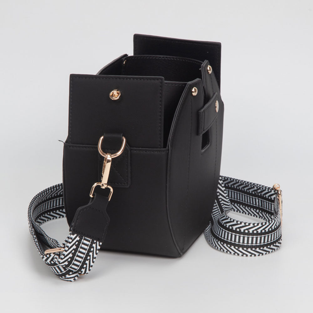 Madeline Love Navy Faux Leather Functional Tumbler Crossbody Bucket Bag - Bags & Wallets - desc