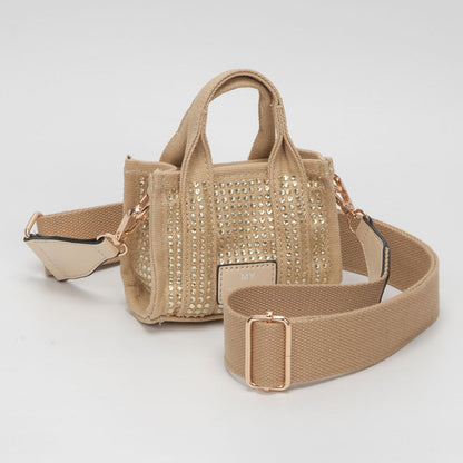 Madeline Love Beige Rhinestone Studded Mini Top Handle Crossbody Bag - Bags & Wallets