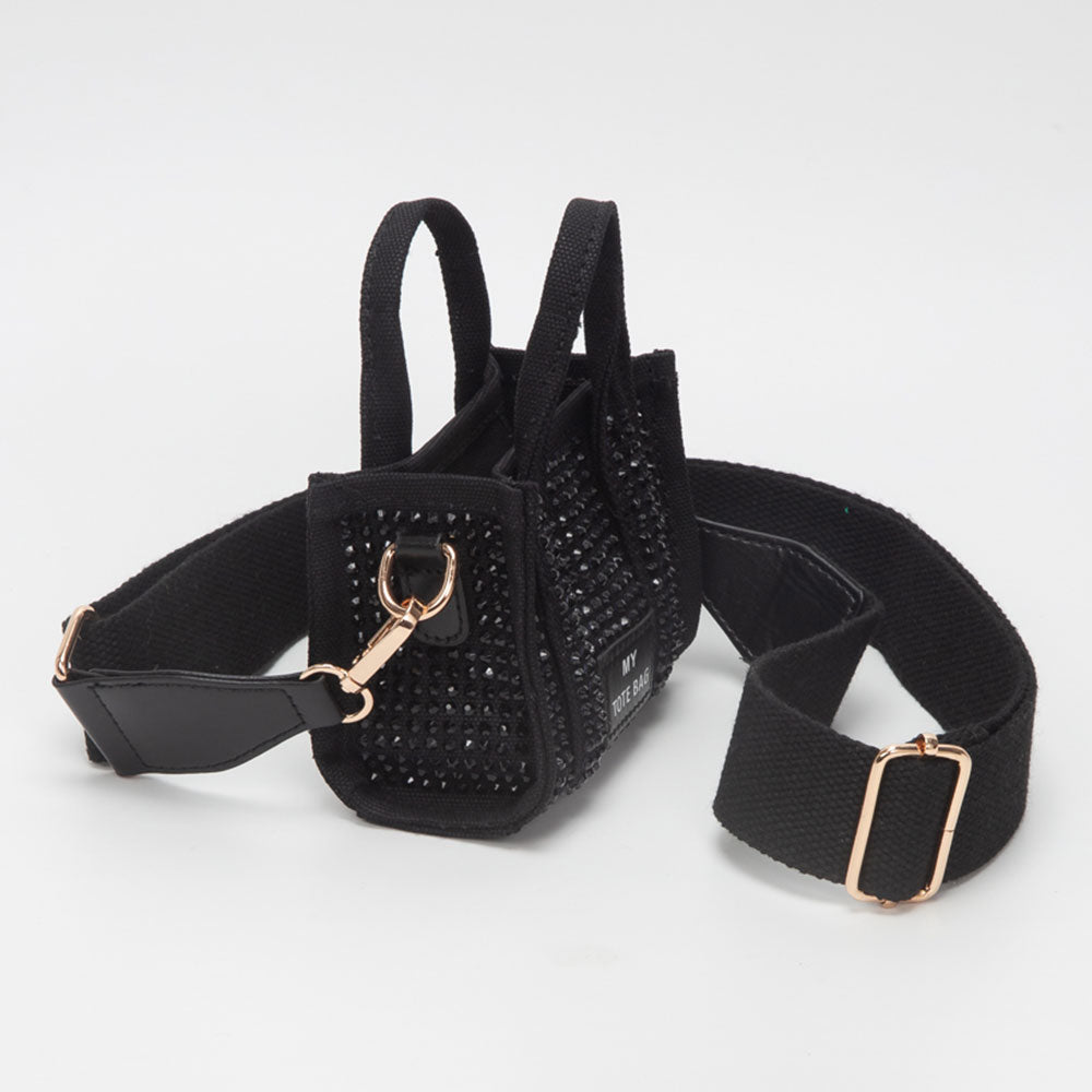 Madeline Love Beige Rhinestone Studded Mini Top Handle Crossbody Bag - Bags & Wallets - desc