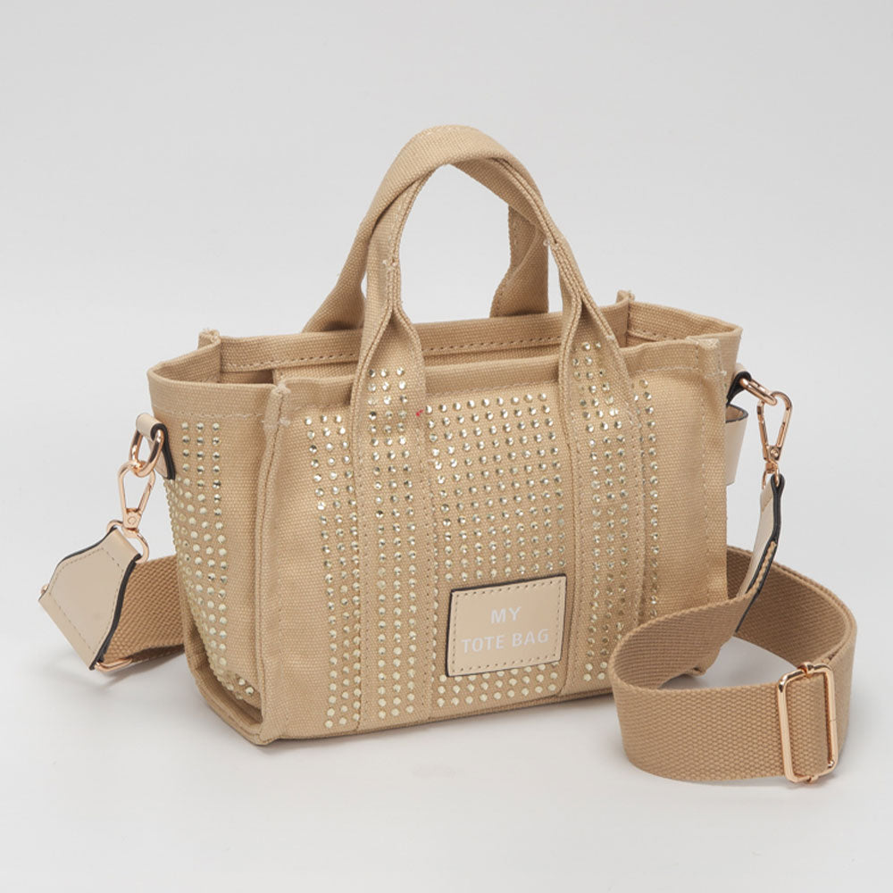 Madeline Love Beige Rhinestone Studded Small Top Handle Crossbody Bag - Bags & Wallets