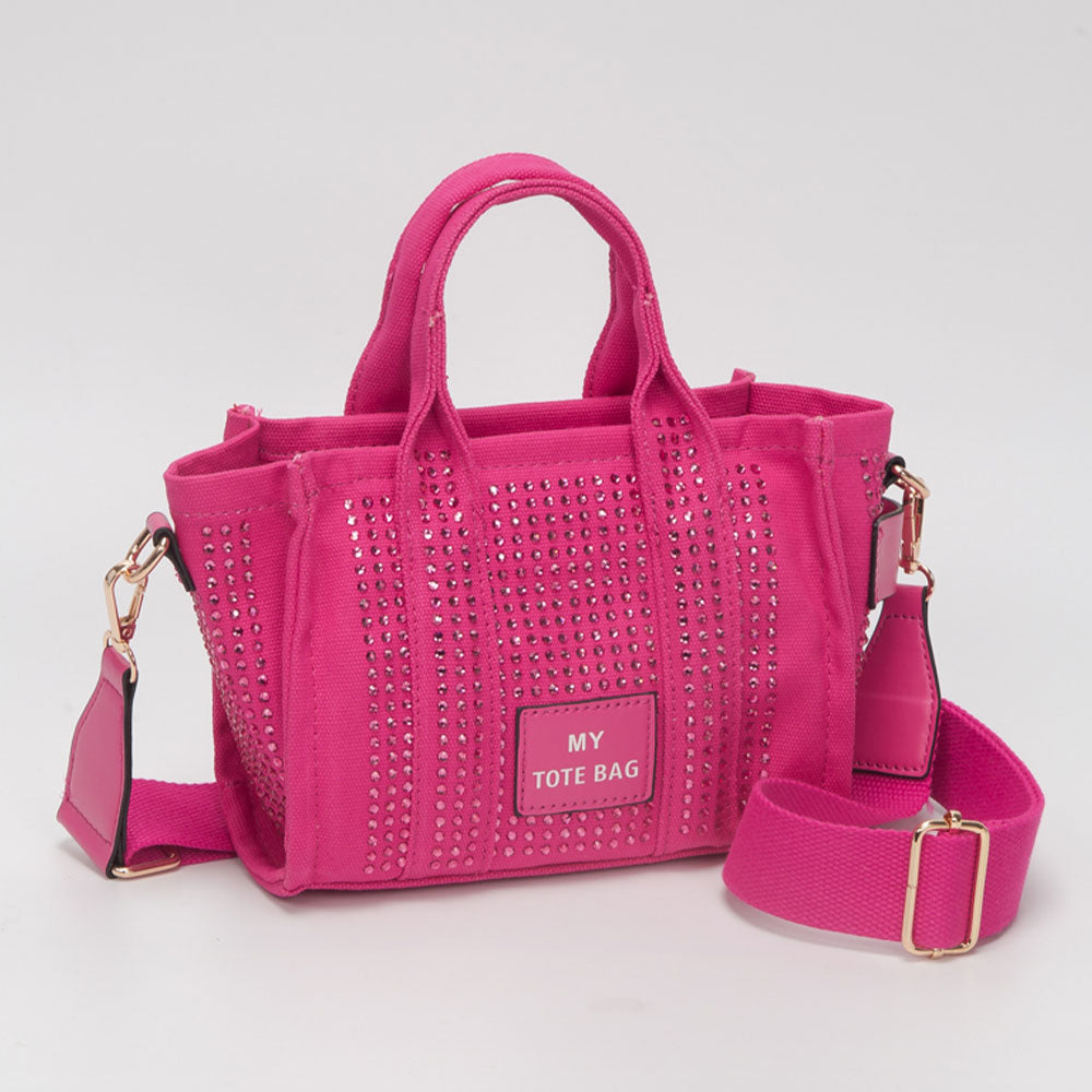 Madeline Love Fuchsia Rhinestone Studded Small Top Handle Crossbody Bag - Bags & Wallets