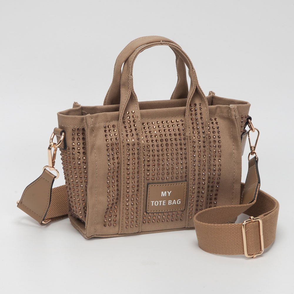 Madeline Love Neutral Rhinestone Studded Small Top Handle Crossbody Bag - Bags & Wallets