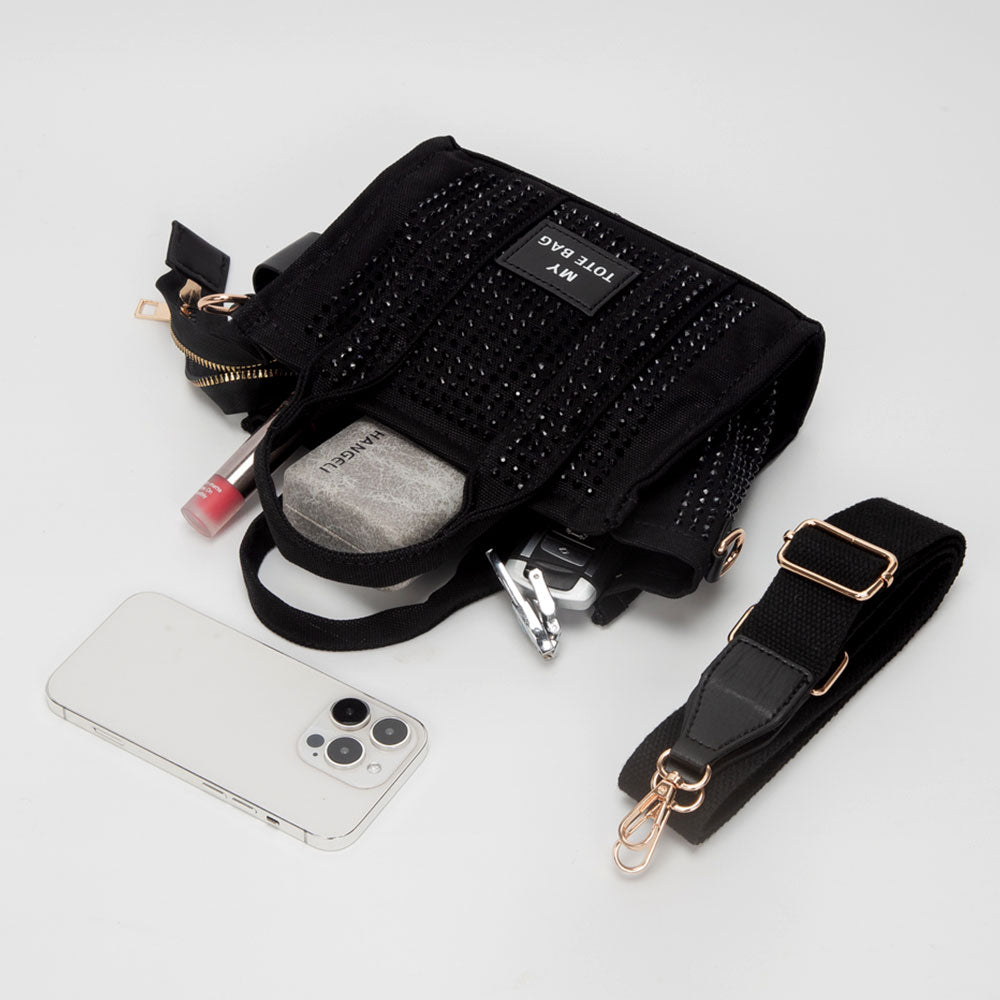 Madeline Love Neutral Rhinestone Studded Small Top Handle Crossbody Bag - Bags & Wallets - extra