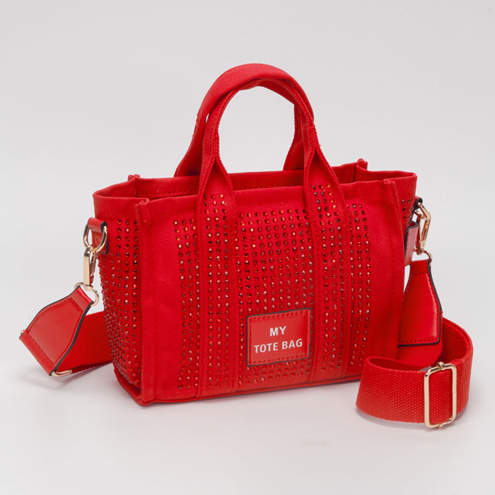 Madeline Love Red Rhinestone Studded Small Top Handle Crossbody Bag - Bags & Wallets - desc