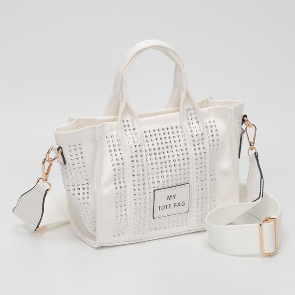 Madeline Love White Rhinestone Studded Small Top Handle Crossbody Bag - Bags & Wallets