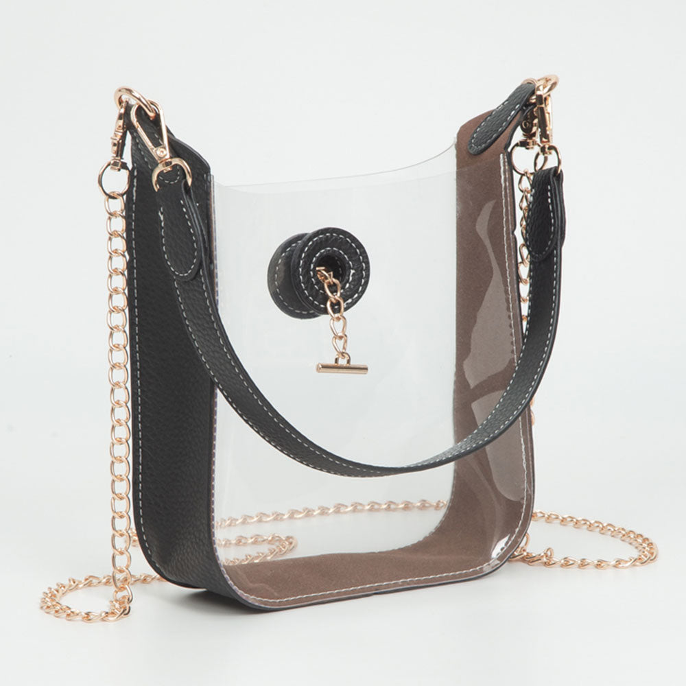 Madeline Love Black, Clear Transparent Faux Leather Chain Shoulder Mini Crossbody Bag - Bags & Wallets