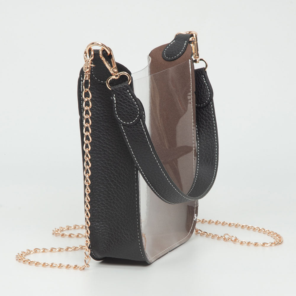 Madeline Love Black, Clear Transparent Faux Leather Chain Shoulder Mini Crossbody Bag - Bags & Wallets - desc