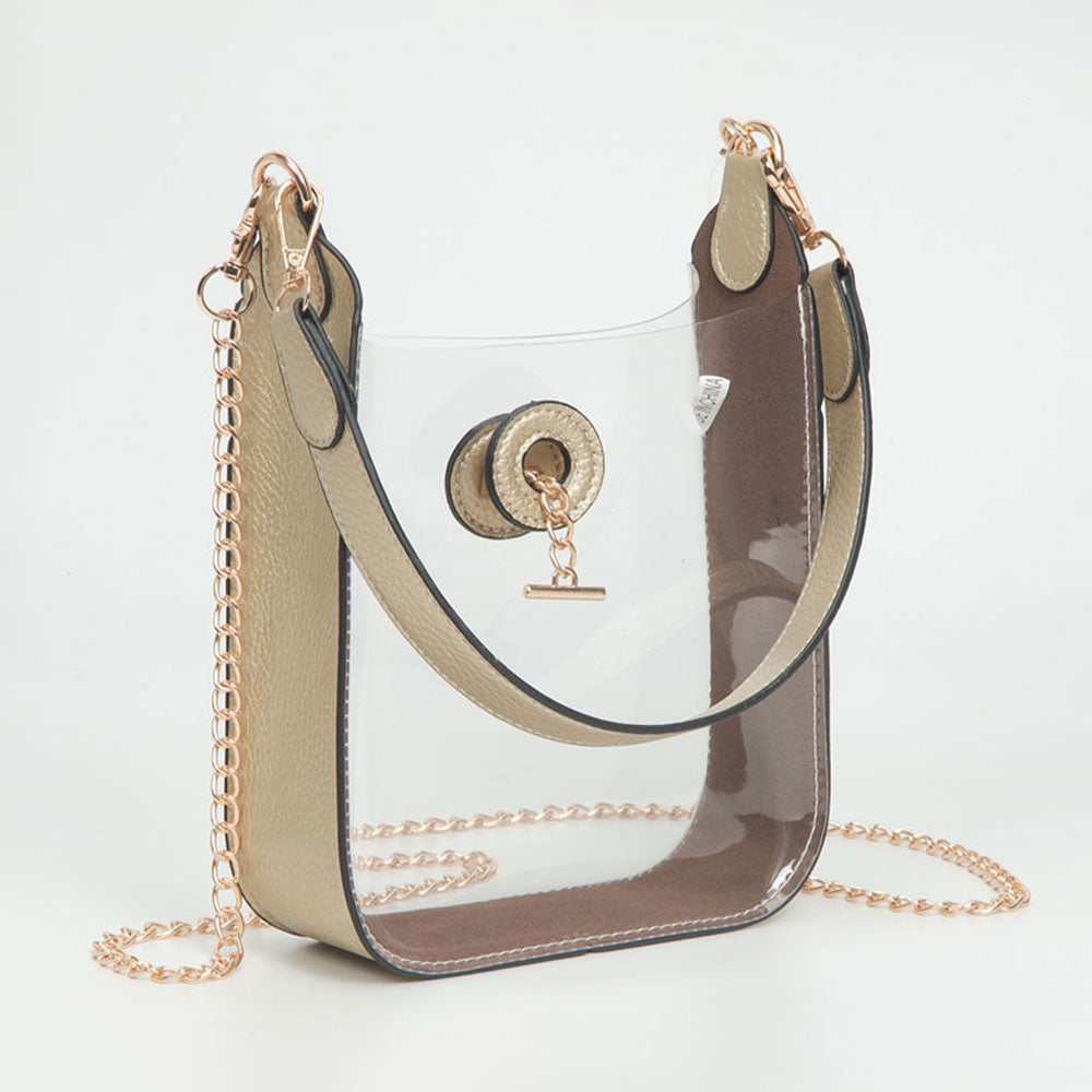 Madeline Love Clear, Gold Transparent Faux Leather Chain Shoulder Mini Crossbody Bag - Bags & Wallets