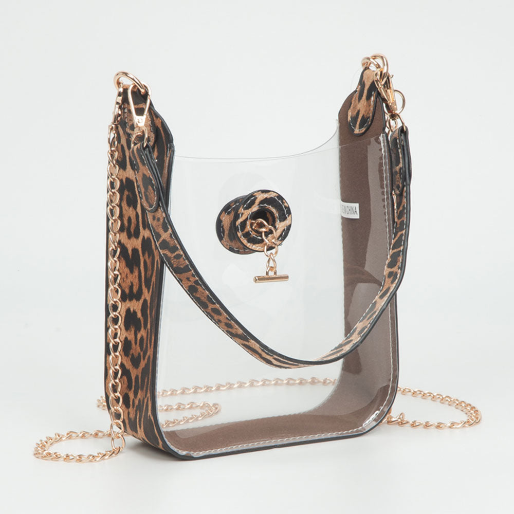 Madeline Love Clear, Leopard Transparent Faux Leather Chain Shoulder Mini Crossbody Bag - Bags & Wallets
