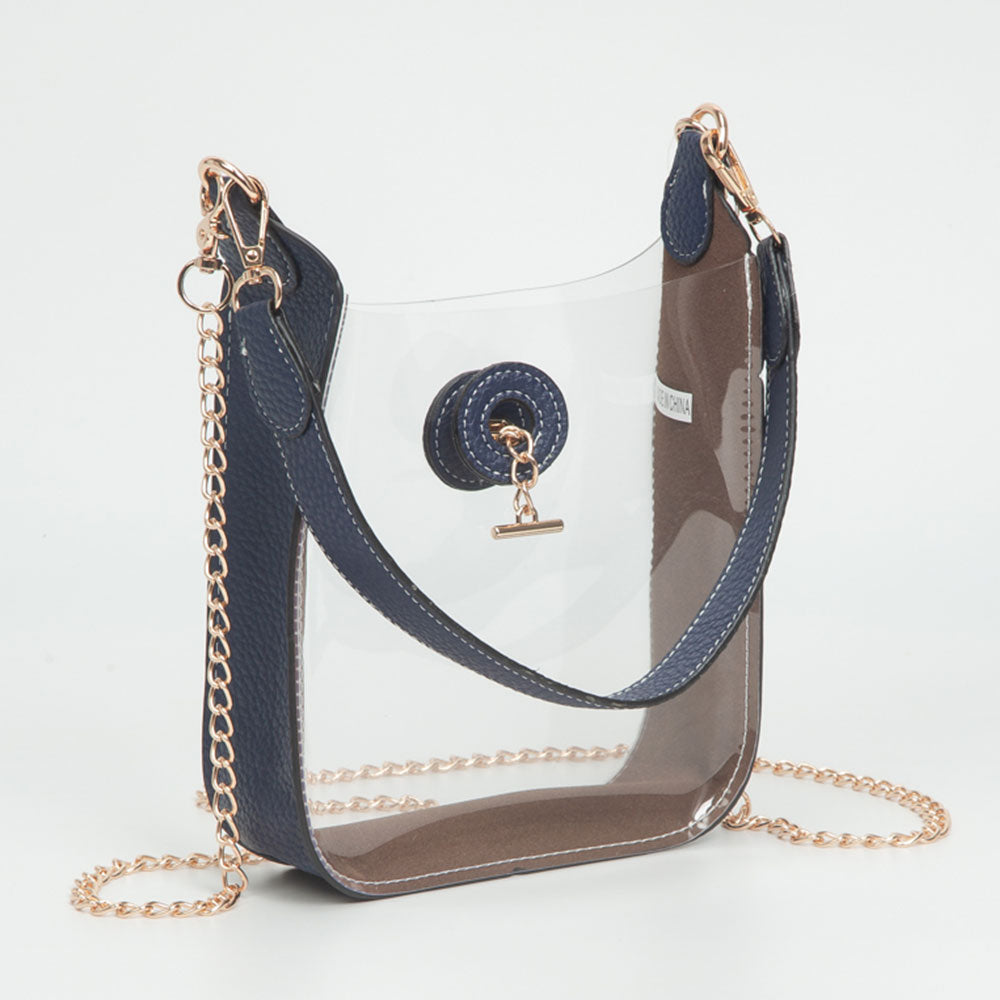 Madeline Love Clear, Navy Transparent Faux Leather Chain Shoulder Mini Crossbody Bag - Bags & Wallets