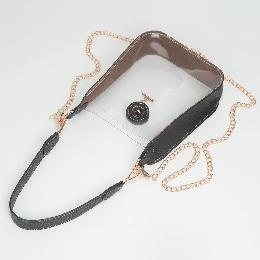 Madeline Love Clear, Navy Transparent Faux Leather Chain Shoulder Mini Crossbody Bag - Bags & Wallets - extra