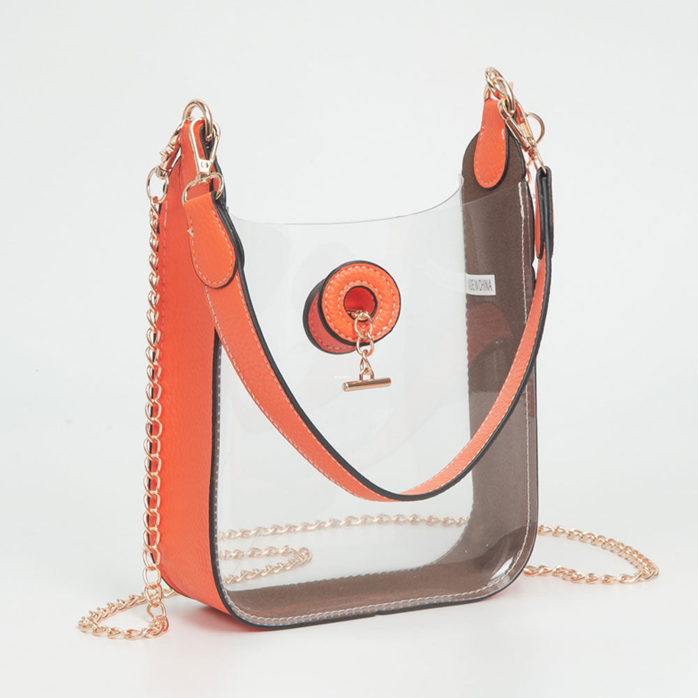 Madeline Love Clear, Orange Transparent Faux Leather Chain Shoulder Mini Crossbody Bag - Bags & Wallets