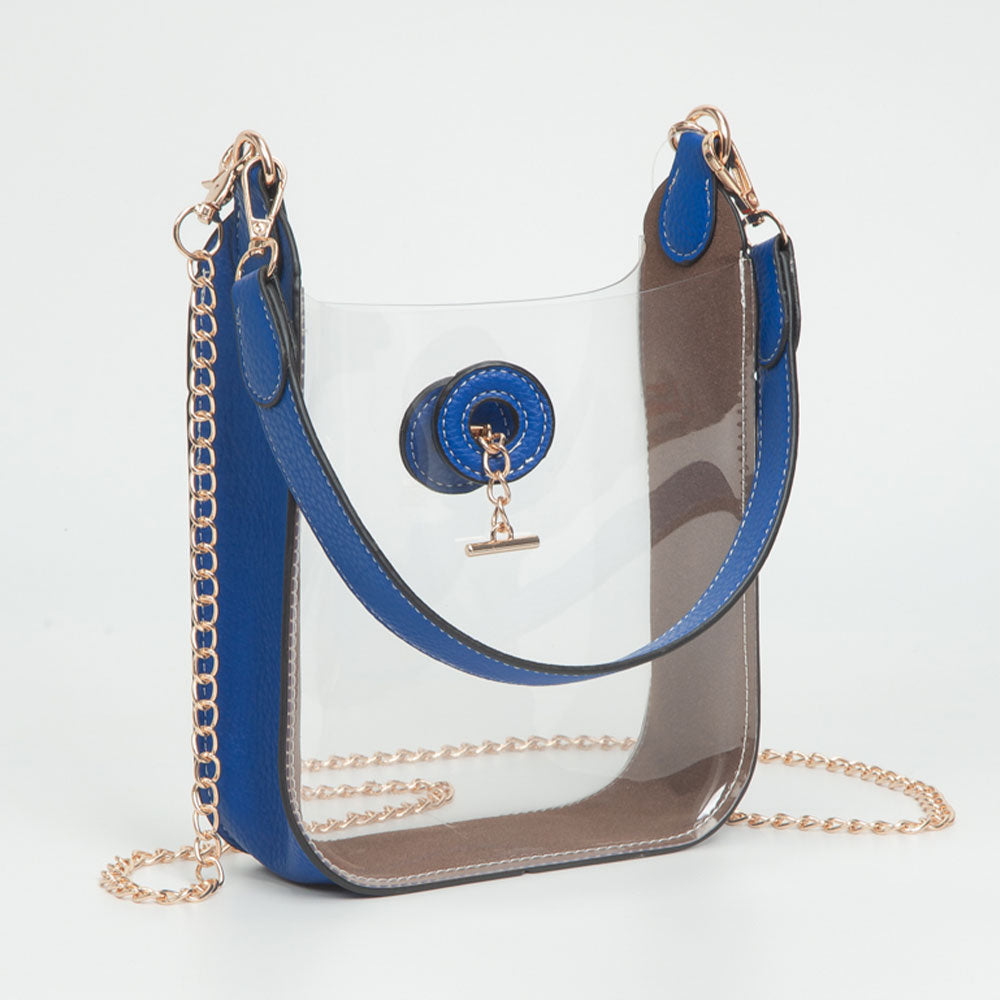 Madeline Love Clear, Royal Blue Transparent Faux Leather Chain Shoulder Mini Crossbody Bag - Bags & Wallets