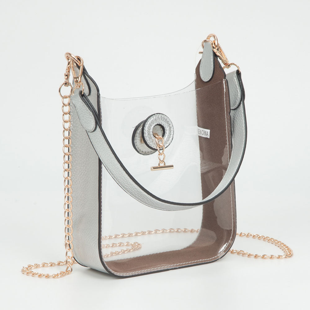 Madeline Love Clear, Silver Transparent Faux Leather Chain Shoulder Mini Crossbody Bag - Bags & Wallets