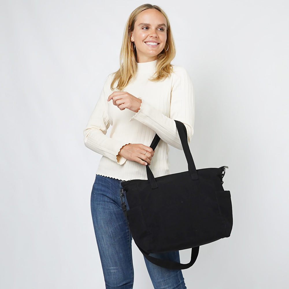 Madeline Love Black Multi Pocket Corduroy Tote Bag - Bags & Wallets