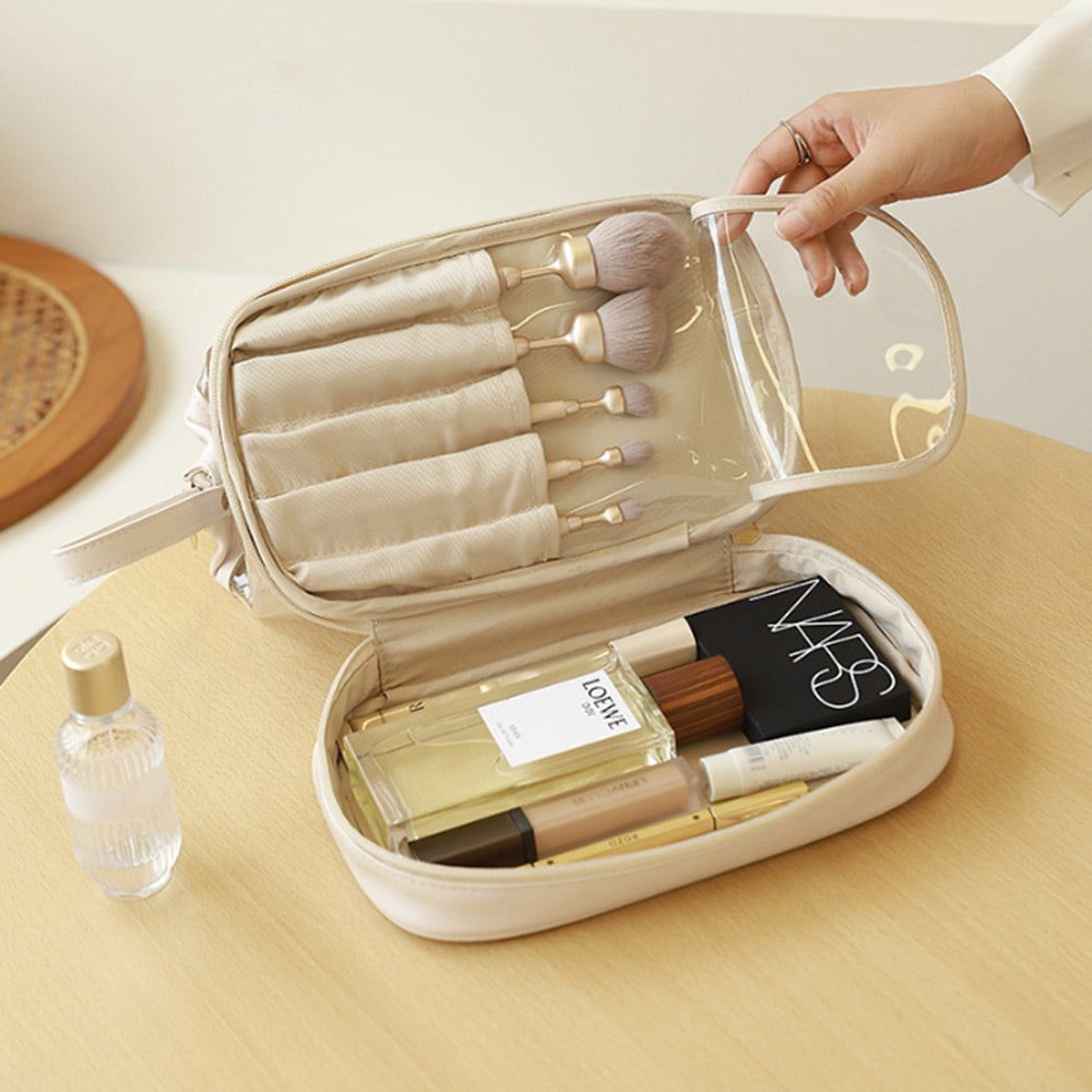 Madeline Love Brown Multifunctional Transparent Makeup Pouch Bag - Beauty & Cosmetics - extra