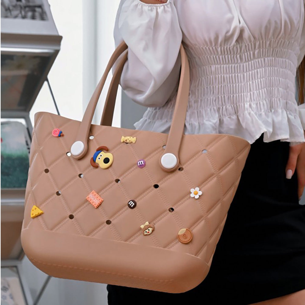 Madeline Love Khaki Trendy Silicone Personalized Charm Tote Bag - Bags & Wallets