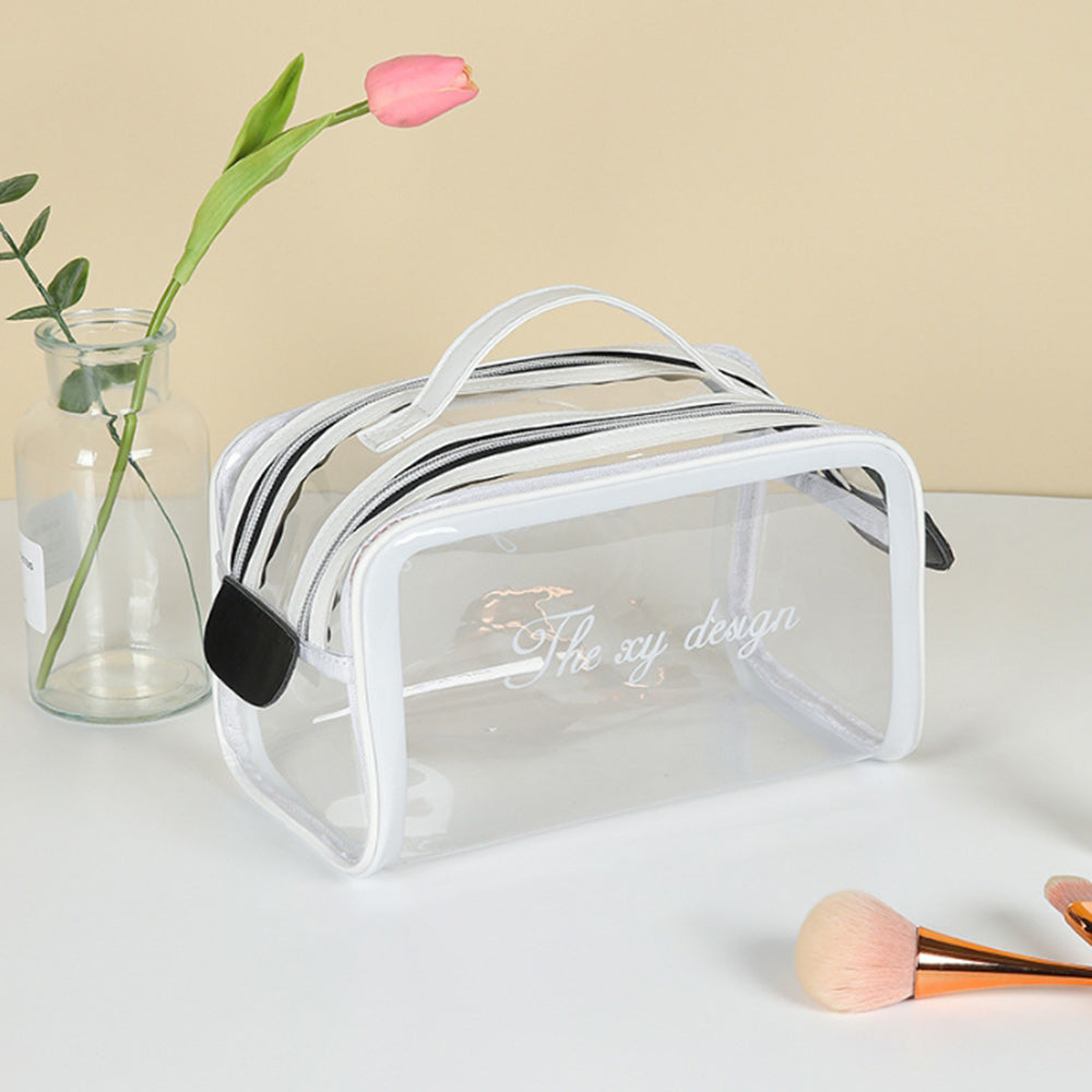 Madeline Love Ivory Double Zipper Open Transparent Makeup Pouch Bag - Beauty & Cosmetics