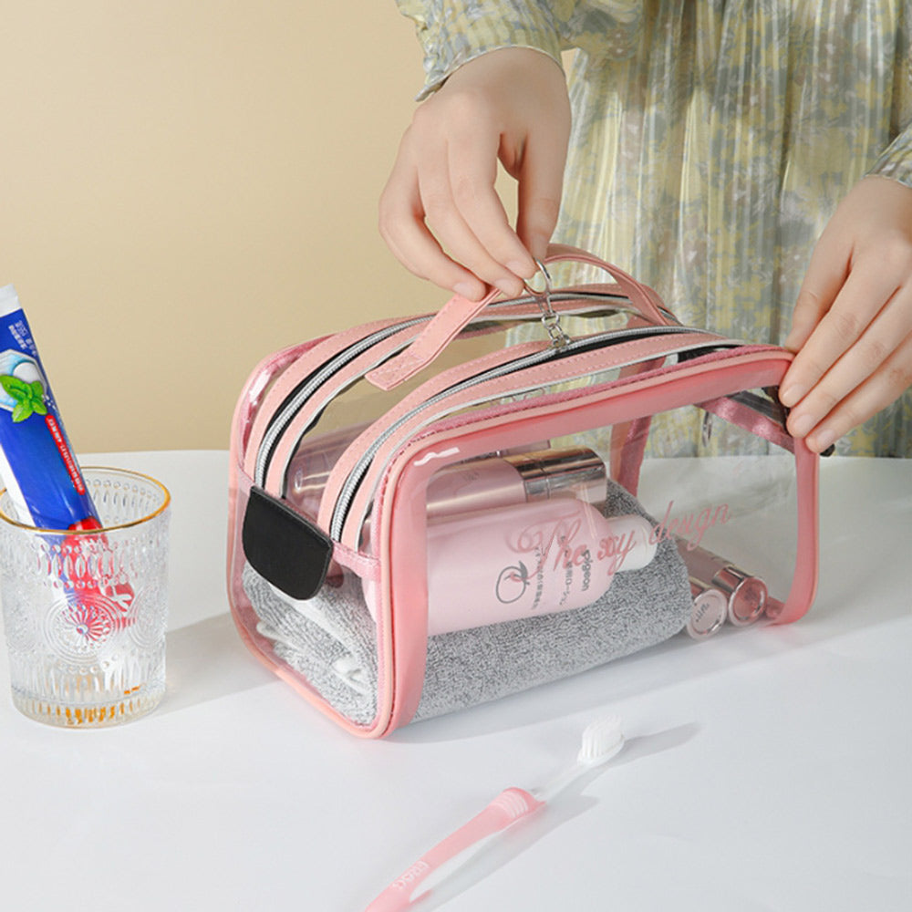 Madeline Love Ivory Double Zipper Open Transparent Makeup Pouch Bag - Beauty & Cosmetics - extra