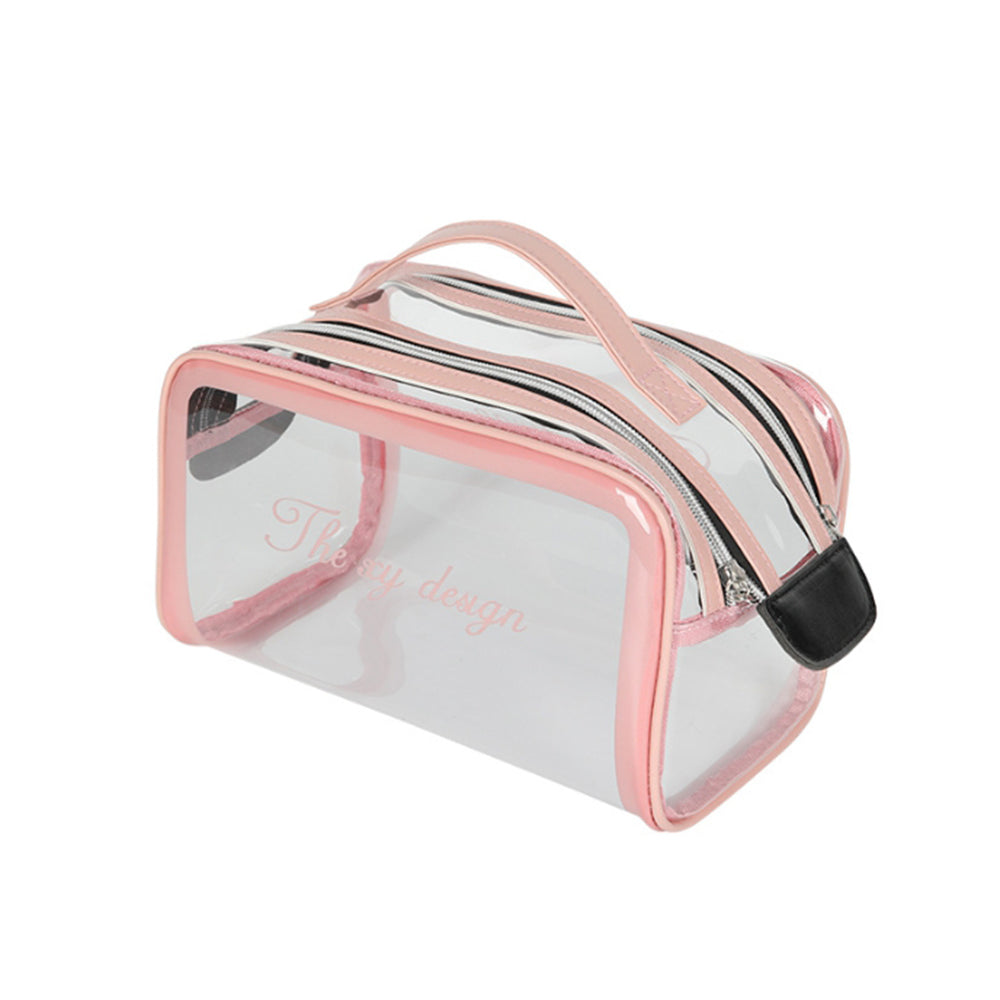 Madeline Love Pink Double Zipper Open Transparent Makeup Pouch Bag - Beauty & Cosmetics - desc