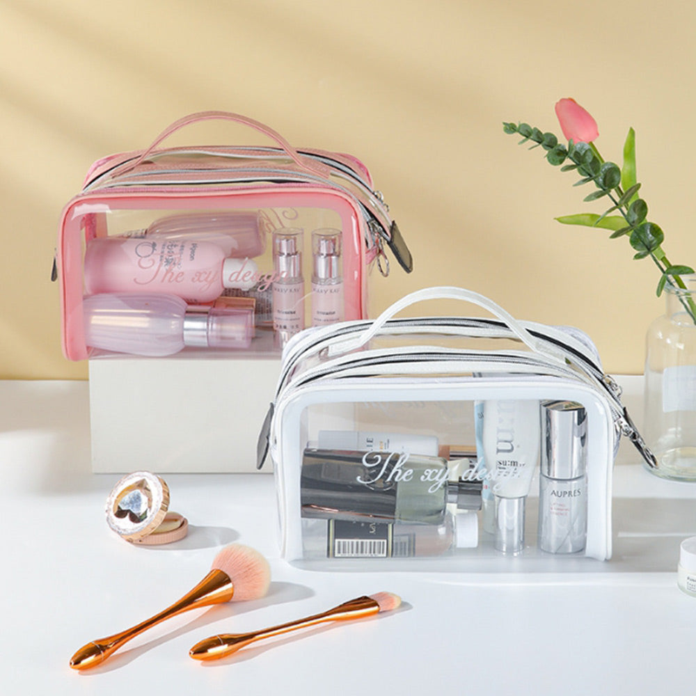 Madeline Love Pink Double Zipper Open Transparent Makeup Pouch Bag - Beauty & Cosmetics - extra