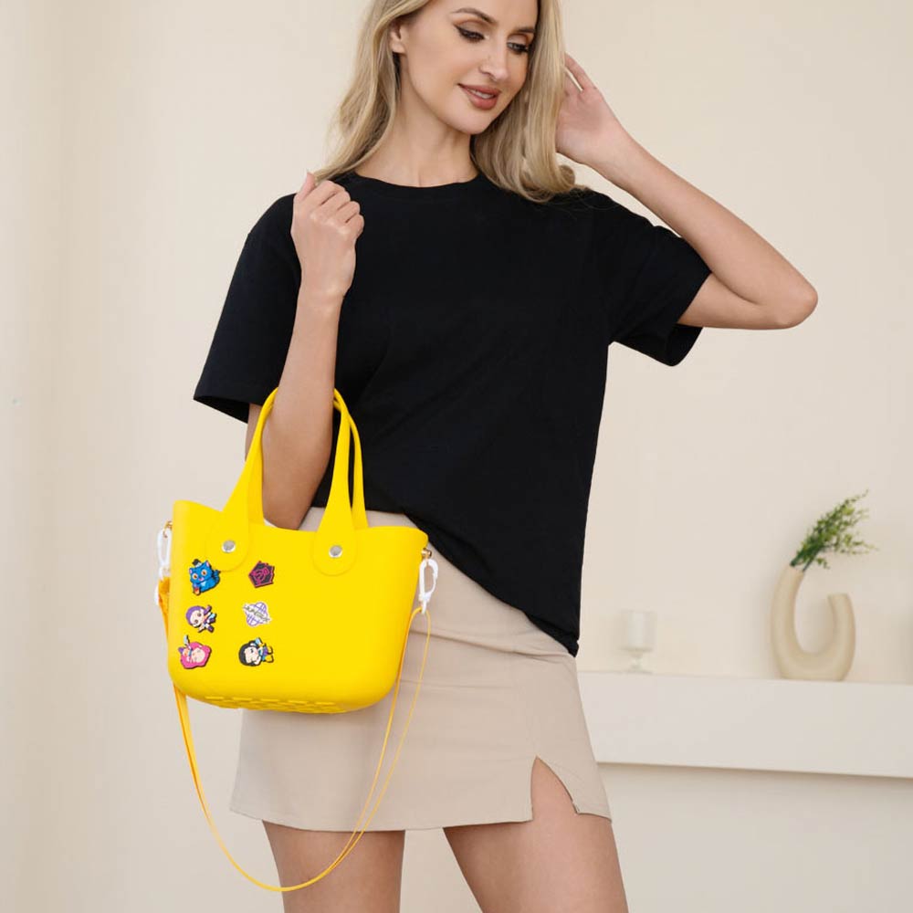 Madeline Love Mustard Kpop Demon Hunters Zibits Structured Rubber Tote Crossbody Bag - Bags & Wallets