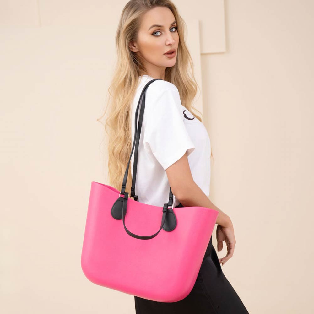 Madeline Love Hot Pink Large Structured Rubber Shoulder Tote Bag - Bags & Wallets