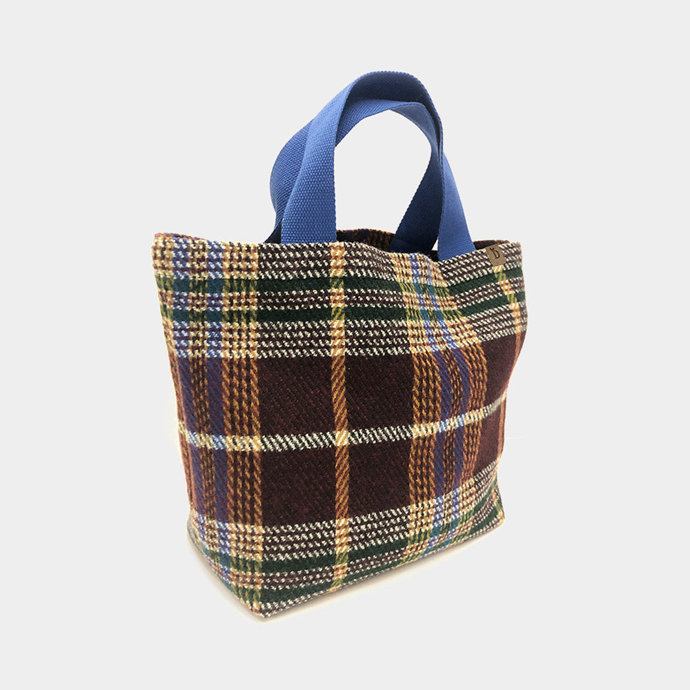 Madeline Love Purple Plaid Check Patterned Small Tote Bag - Bags & Wallets - desc