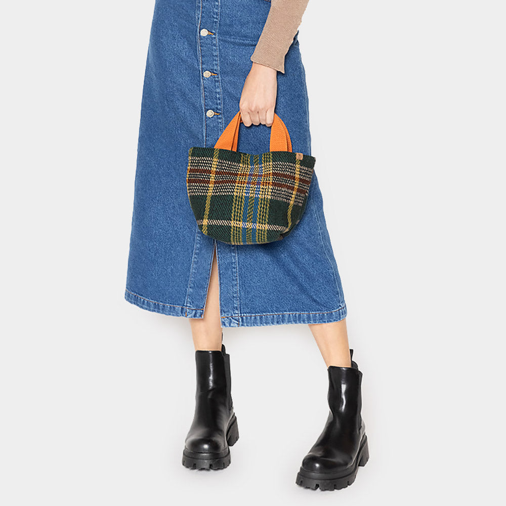 Madeline Love Green Plaid Check Patterned Small Tote Bag - Bags & Wallets
