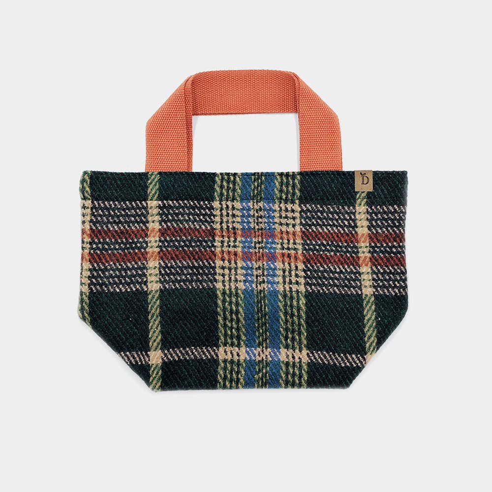 Madeline Love Green Plaid Check Patterned Small Tote Bag - Bags & Wallets - desc