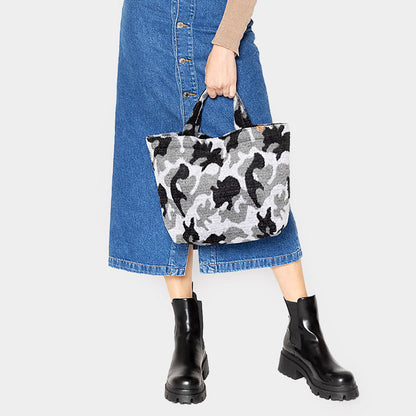 Madeline Love Gray Camouflage Patterned Tote Bag - Bags & Wallets
