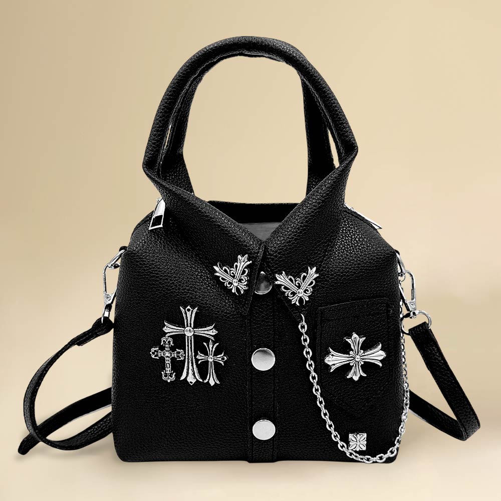 Madeline Love Black Faux Leather Studded Cross Mini Jacket Crossbody Bag - Bags & Wallets