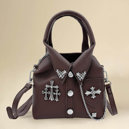 Madeline Love Brown Faux Leather Studded Cross Mini Jacket Crossbody Bag - Bags & Wallets