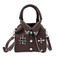 Madeline Love Brown Faux Leather Studded Cross Mini Jacket Crossbody Bag - Bags & Wallets - desc