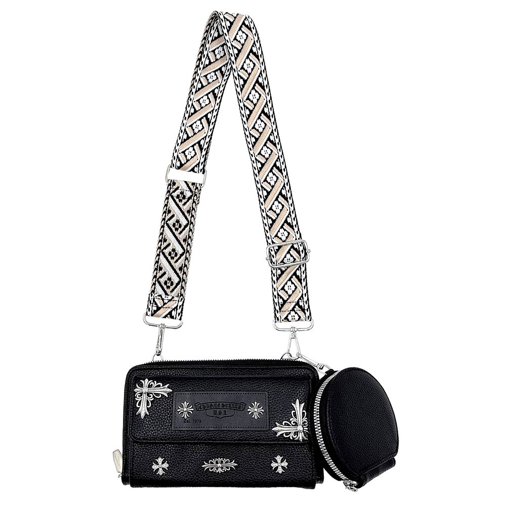 Madeline Love Black Silver Crest Faux Leather Wallet Crossbody Bag - Bags & Wallets - extra