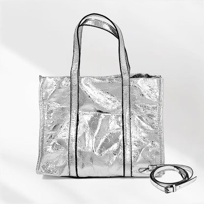 Madeline Love Silver Metallic Top Handle Crossbody Bag - Bags & Wallets