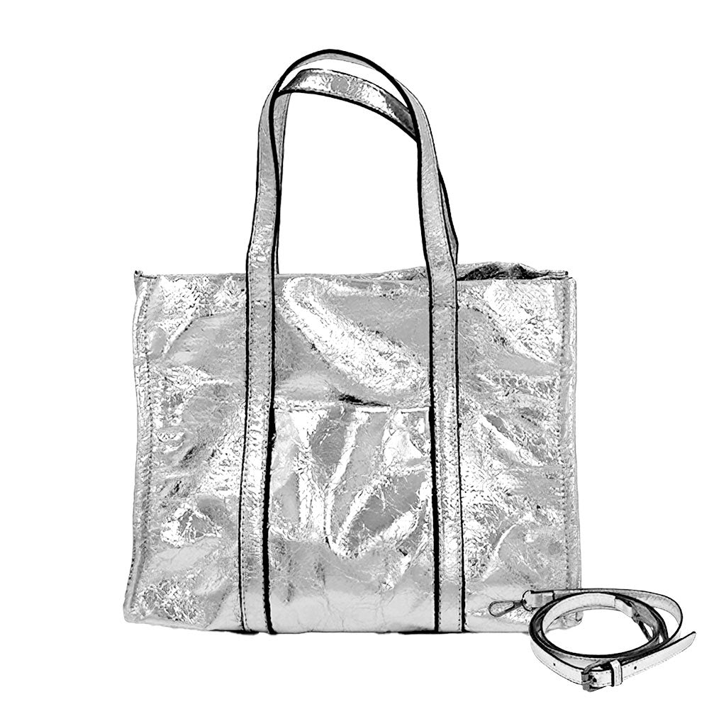 Madeline Love Silver Metallic Top Handle Crossbody Bag - Bags & Wallets - desc