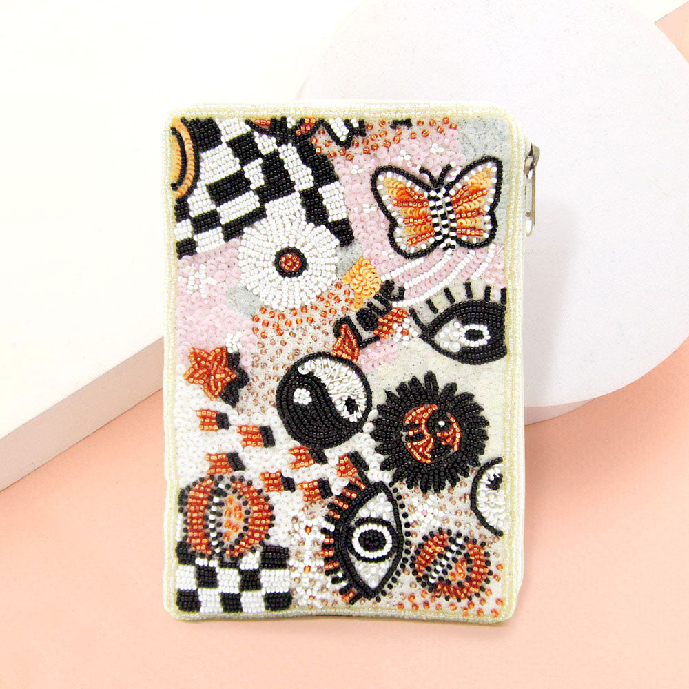 Madeline Love Multi Sequin Seed Beaded Butterfly Love Message  Evil Eye Lips Yin Yang Crossbody Bag - Bags & Wallets