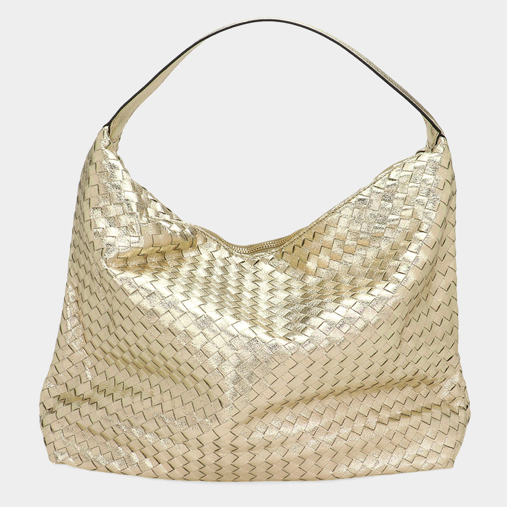 Madeline Love Gold Shiny Faux Leather Braided Shoulder Shopper Bag - Bags & Wallets