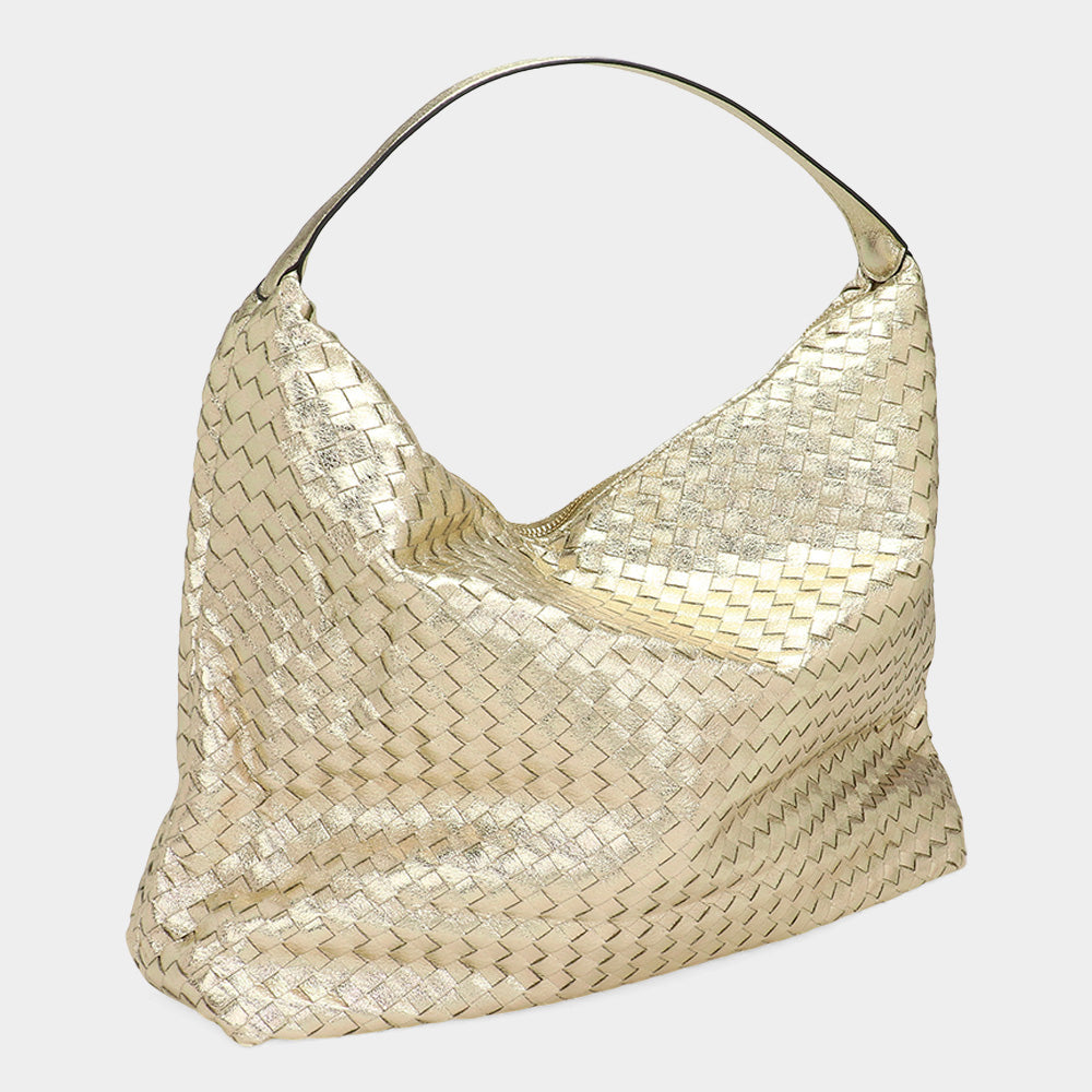 Madeline Love Gold Shiny Faux Leather Braided Shoulder Shopper Bag - Bags & Wallets - desc