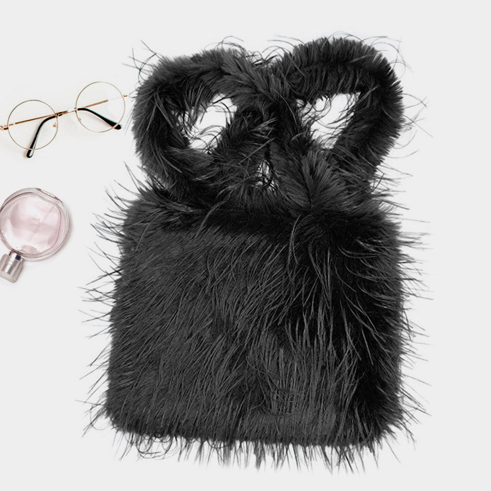 Madeline Love Black Furry Faux Fur Tote Bag - Bags & Wallets
