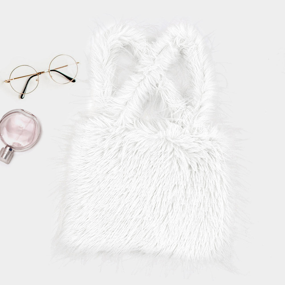 Madeline Love White Furry Faux Fur Tote Bag - Bags & Wallets