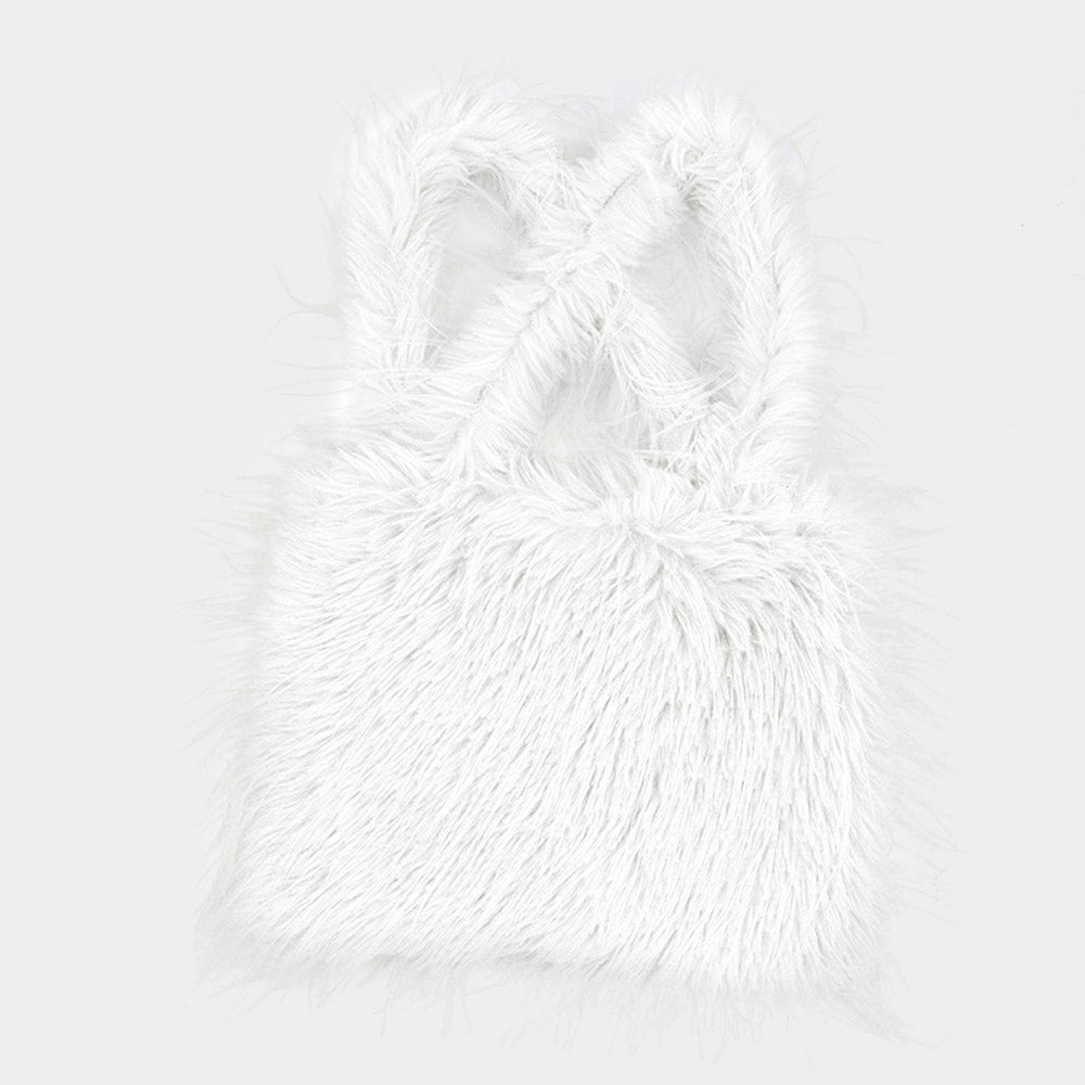 Madeline Love White Furry Faux Fur Tote Bag - Bags & Wallets - desc
