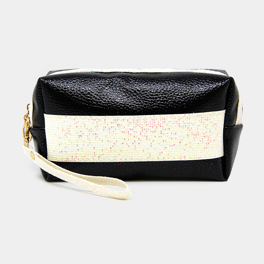 Madeline Love Black Metallic Color Glitter Pouch Bag - Beauty & Cosmetics